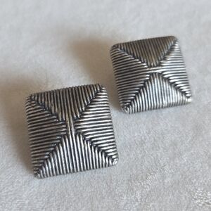 Silver Textured Square Earrings